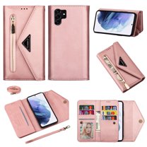 Dteck Wallet Case for Samsung Galaxy S23 Ultra, Magnetic Leather Crossbody Neck Strap Lanyard Purse Handbag Wrist Strap Cover with Card Holder Case for Samsung Galaxy S23 Ultra,Rosegold