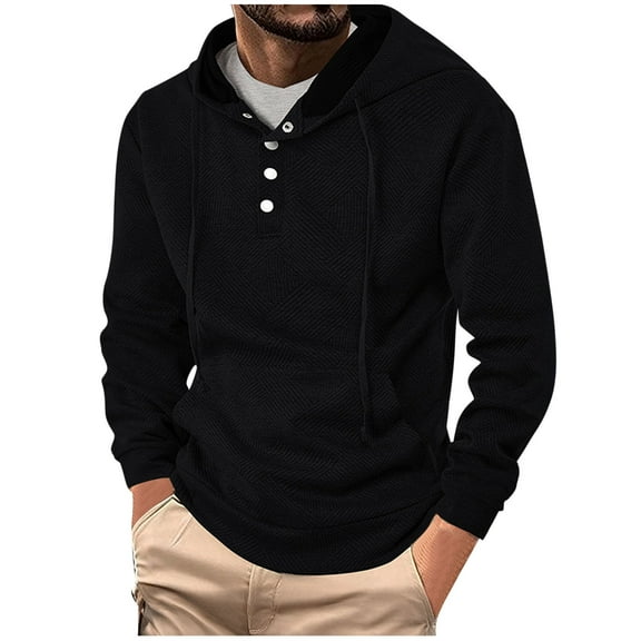 ZVNAΖH Men's Hoodies Casual Drawstring 3 Button Closure Hooded Sweatshirt Comfy Knit Pullover with Kangaroo Pocket