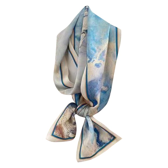 yuCgh Fresh Chiffon Soft Scarf Necklace, Small Scarf for Neck, Sun Protection Scarf, Sheer Lightweight Scarf, Women's Fashion Scarf Accessory,Blue