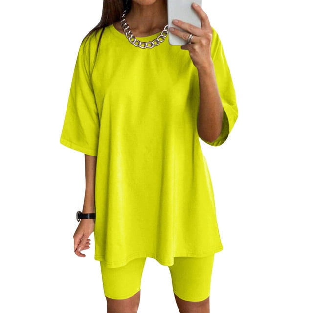 MKLEKYY Pantalones Cortos de Mezclilla para Mujer, conjuntos de Dos Piezas para Mujer, Camisetas de Manga Corta, Pantalones Cortos, conjuntos Deportivos para Correr y Yoga