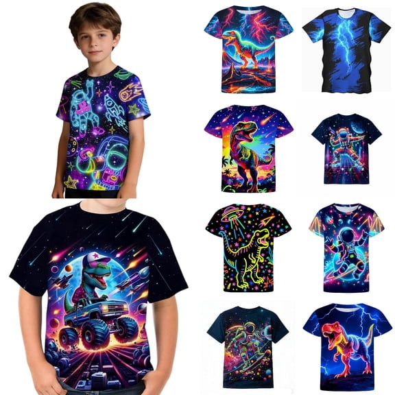 LRen Boys T Shirts Fashion Graphic Tee Round Neck Short-Sleeve Tops Little Boy Summer School Uniform T Shirts Size 3-13 Years