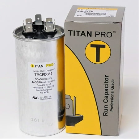 

titanpro trcfd355 hvac round dual motor run capacitor. 35/5 mfd/uf440/370 volts