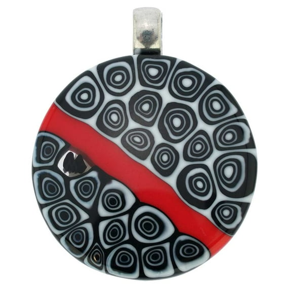 GlassOfVenice Murano Glass Abstract Millefiori Round Pendant - Red and Black