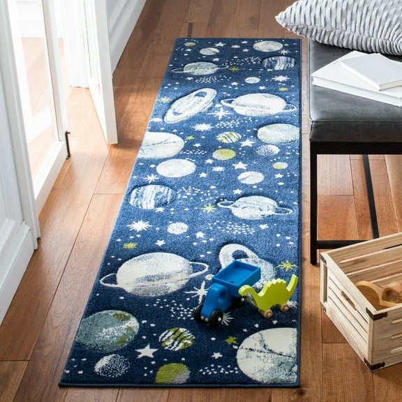 SAFAVIEH Carousel Kids World of Planets Runner Rug, Navy/Ivory, 2' x 8'