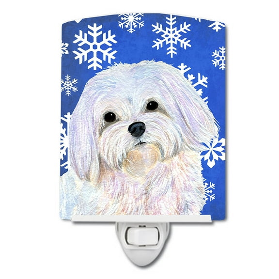 Maltese Winter Snowflakes Holiday Ceramic Night Light