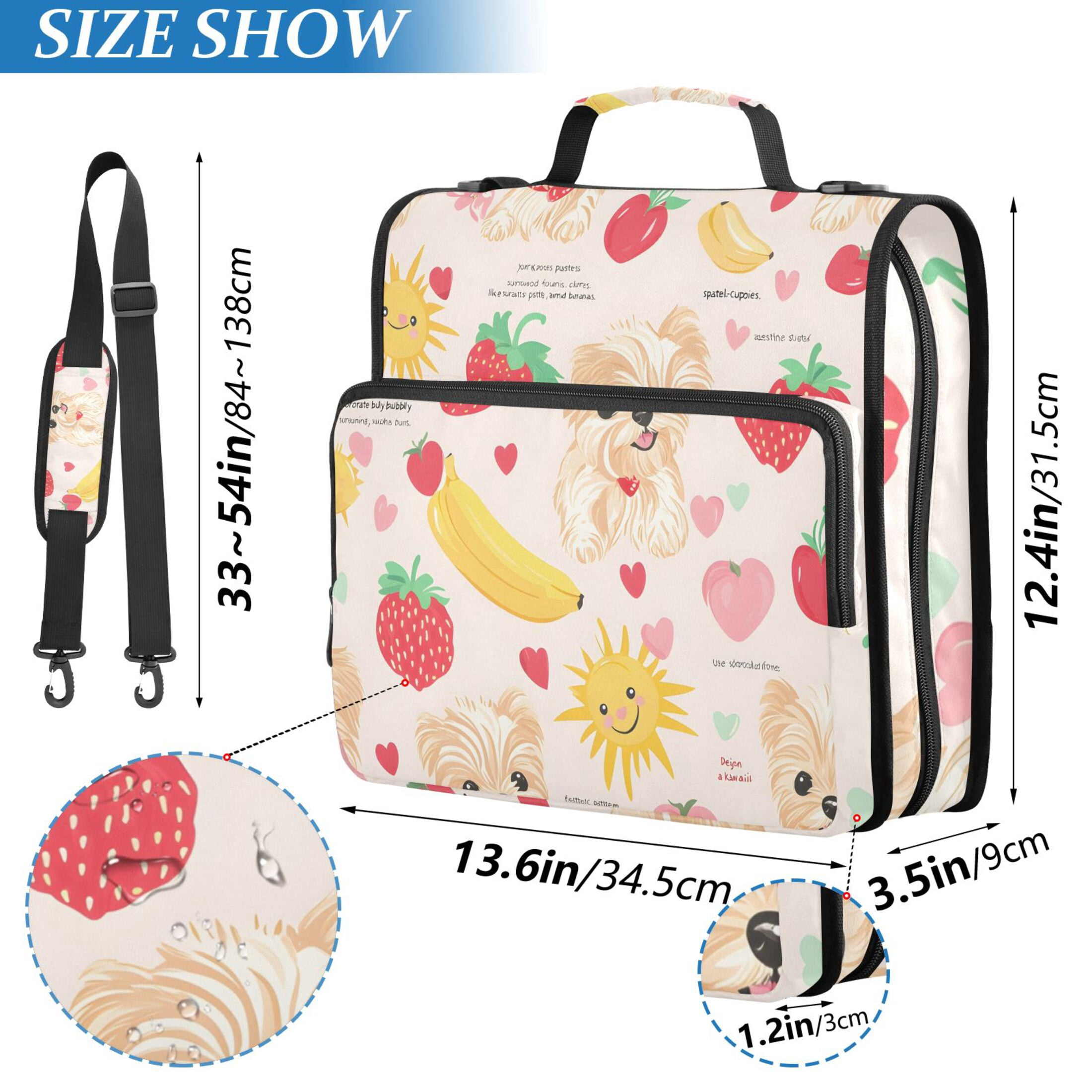 3 Ring Zipper Binder with Shoulder Strap Waterproof Trapper Keeper 2 Inch D-Ring 500 Sheets Capacity Dog Banana Strawberry Sun