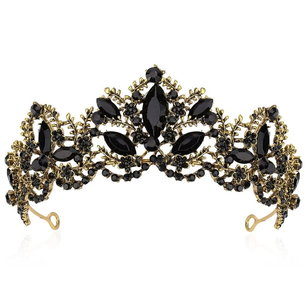 Tiara negra para mujer, corona dorada para niña, boda, princesa, cumpleaños, diamantes de imitación de cristal, diademas para fiesta de graduación, fiesta nupcial, disfraz de Halloween, regalo de Navi Namotu CZMR-ZC377