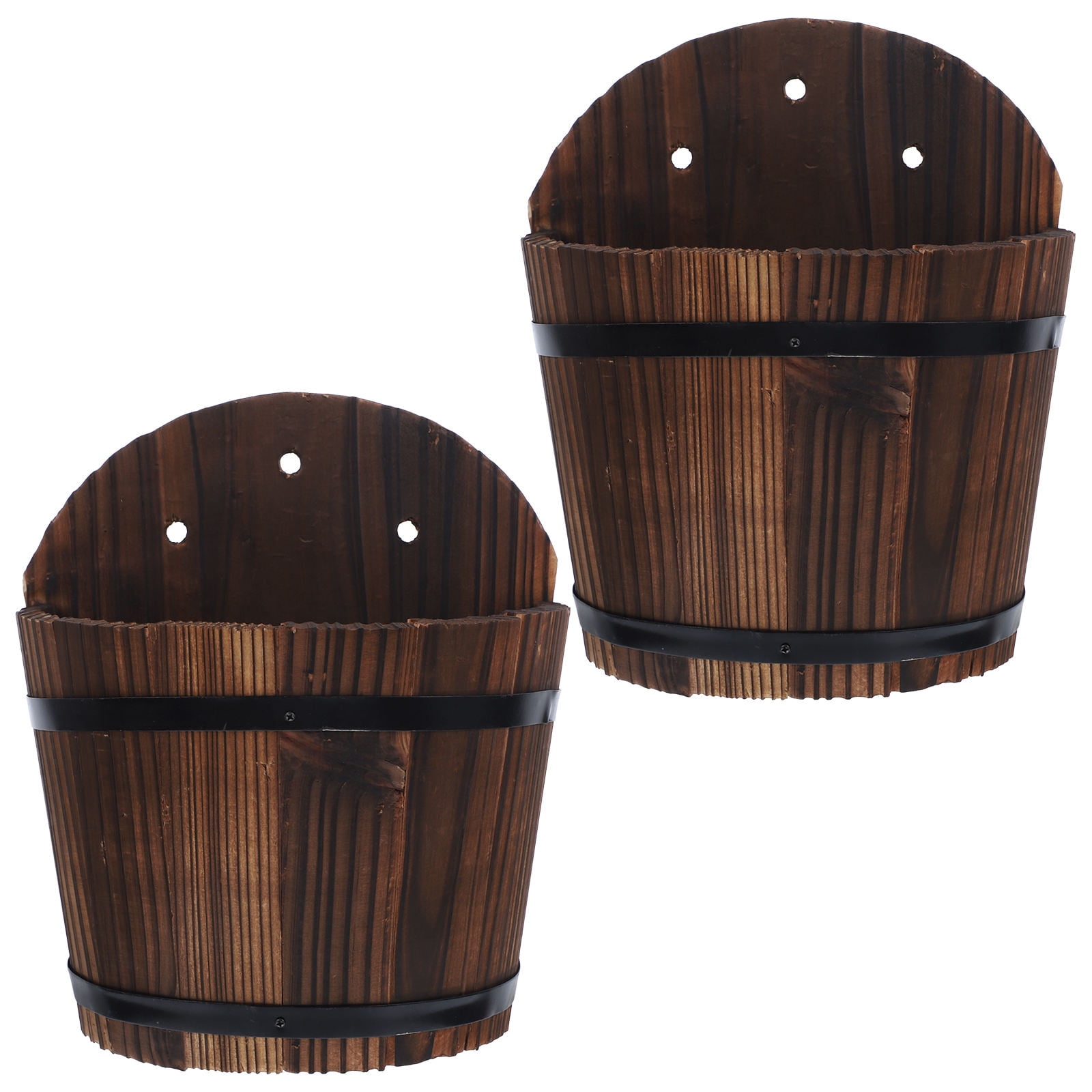 HEALEEP 2Pcs Outdoor Planters for Porch Wooden Flower Pot in 9.3X8.1X5.5in