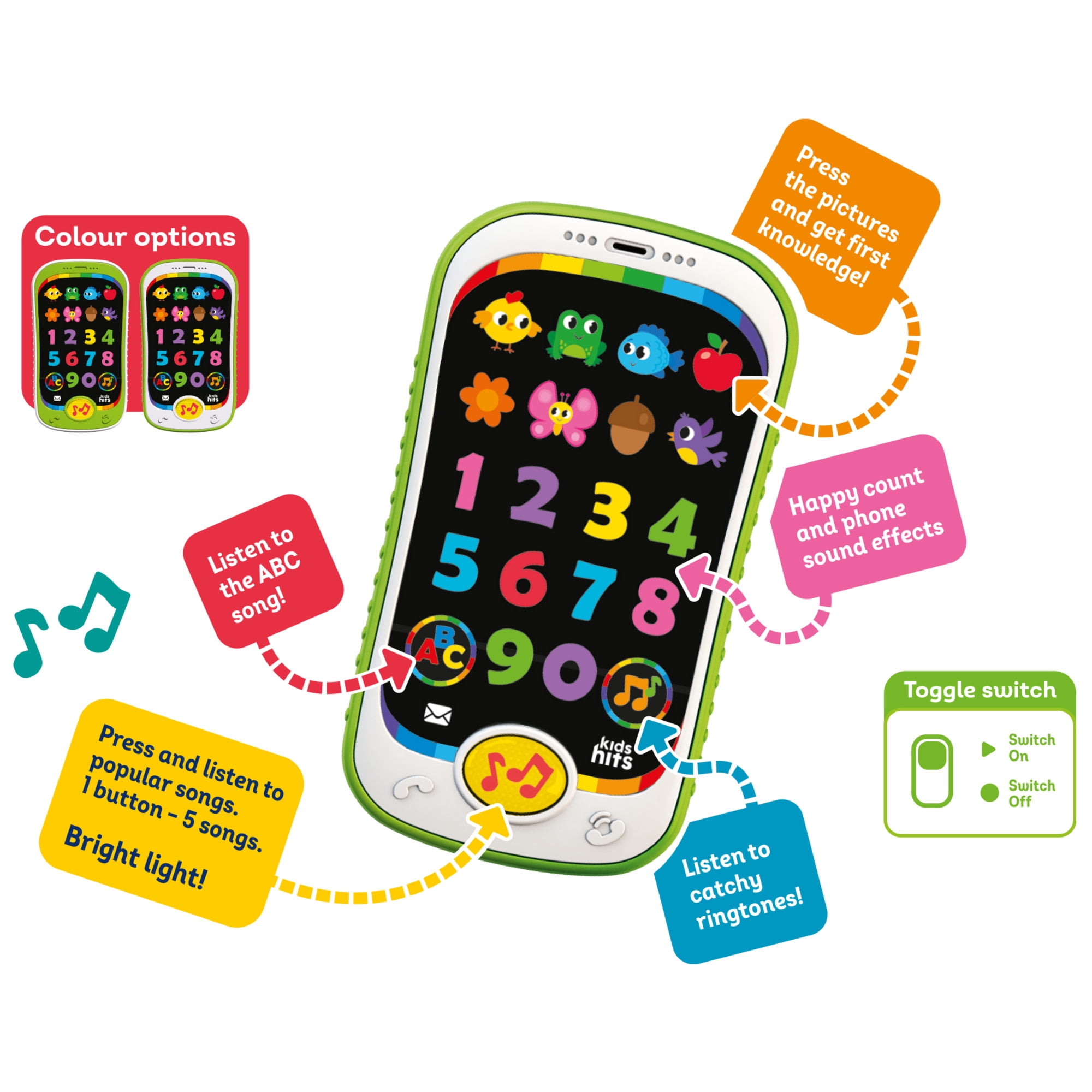 Kids Hits: Smart Phone - Counting Fun - Interactive Educational Toy, Games Teach ABCs & Numbers, Light-Up, Animal Sounds & Songs, Kids & Toddlers 2+