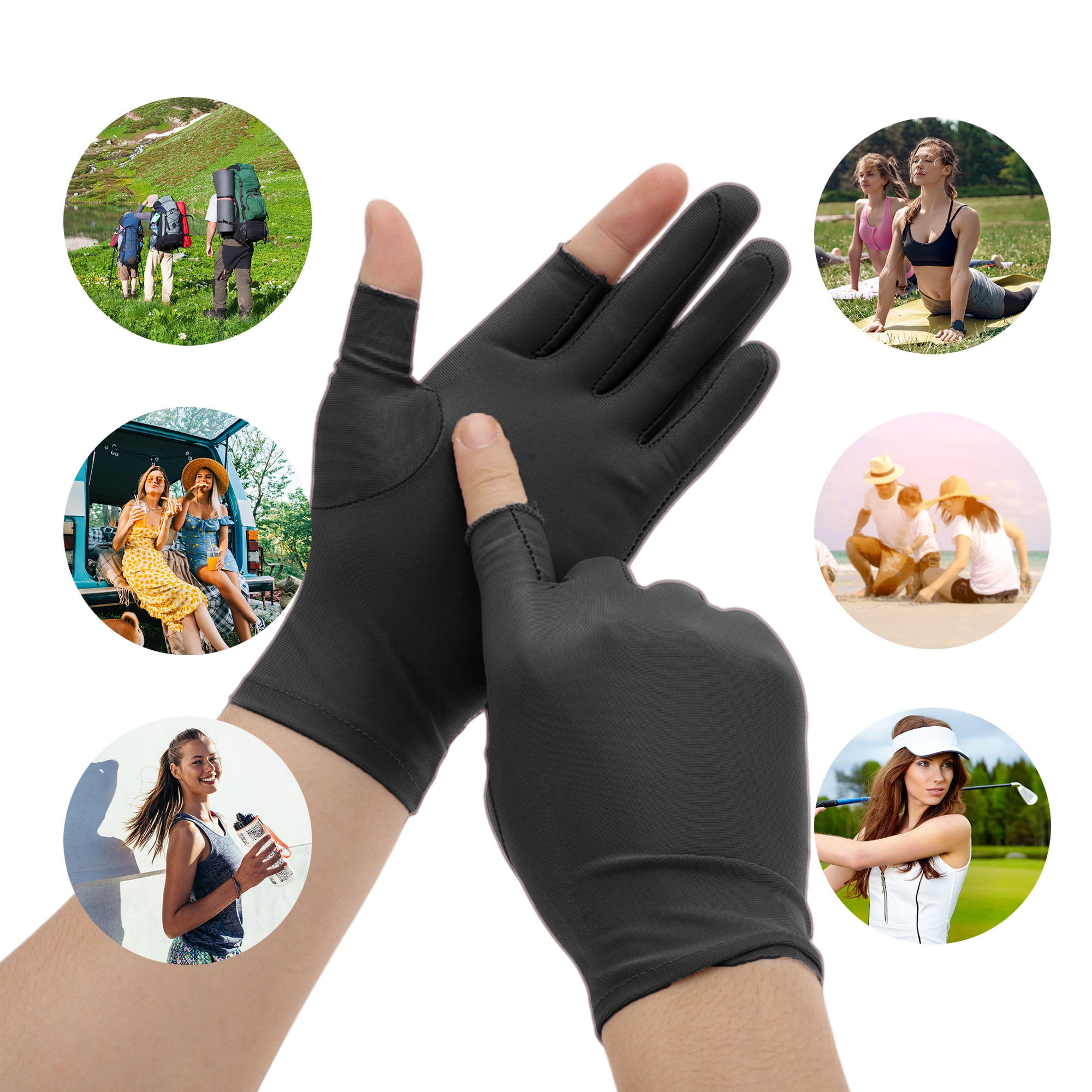 Unique Bargains Anti-slip Sun Protection Half Finger Manicure Gloves 1 Pair Black
