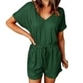 thumbnail image 2 of Baqcunre One Piece Jumpsuit,V Neck Loose Short Sleeve Jumpsuits Elastic Waist Outfits with Pockets,Pants for Women Womens Jumpsuit Jumpsuits for Women Womens Clothes Purple M, 2 of 7