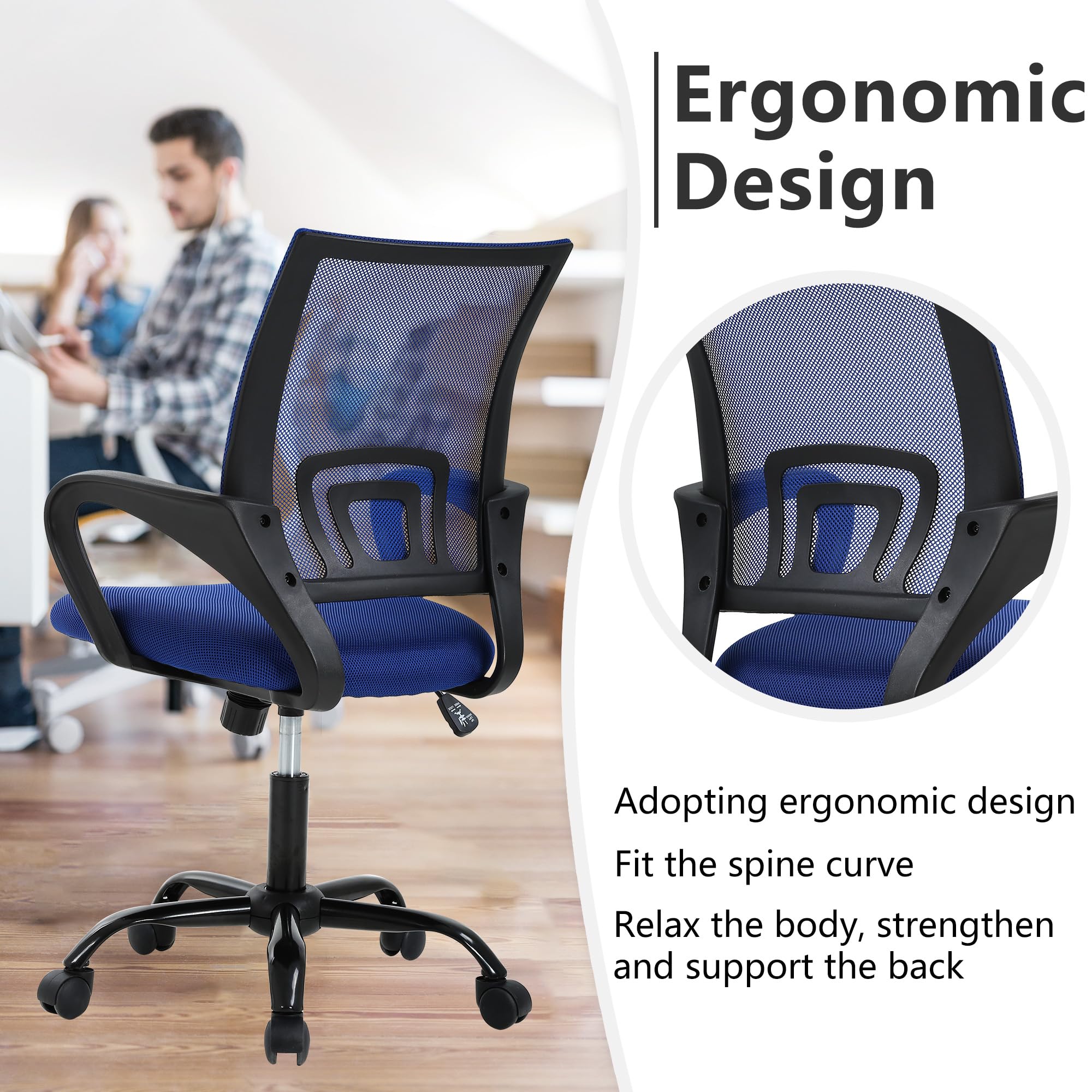PayLessHere Ergonomic Chair , Adjustable Home Office Chair , Lumbar Support ,Swivel Rolling , Blue