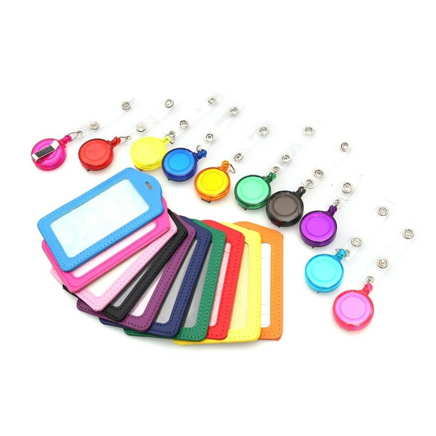 10Pcs Vertical Style PU Leather ID Badge Holder Pass Card Pouch