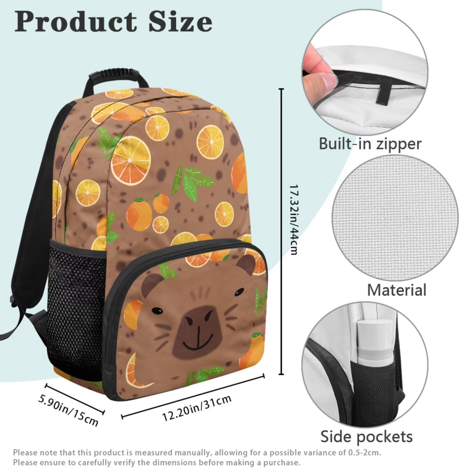 Pzuqiu Capybara Orange Girls Backpack with Lunch Box Pencil Case 2pcs Bookmark Back Pack for School Girls Kids 17 Inch Backpacks Kawaii Casual Travel Daypack for Kids,4pcs