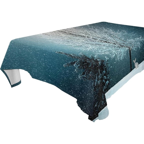 SKYSONIC 60”x90" Square Tablecloth with Heavy Snow Rabbit Under The Tree Prints, Anti-Wrinkle and Smooth Table Cloth for Kitchen/Home Decoration