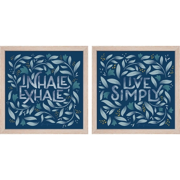 Great Art Now Calm Words Dark by Gia Graham, 2 Piece Framed Art Set Each 13"W x 13"H