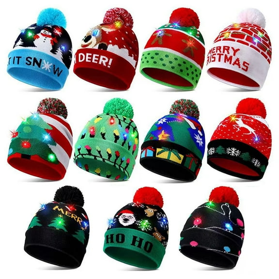 Christmas LED Light-up Knitted Beanie Hat Colorful Flashing Holiday Xmas Christmas Party Supplies, One Size Fits More