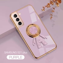 Nalacover Slim Case for Samsung Galaxy S21 Plus,Cute Cartoon 6D Plating Astronaut Hidden Magnetic Ring Kickstand Soft TPU Shockproof Corner Protection Drop Proof Edge Bumper Cover.Purple