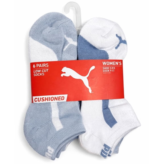 PUMA SOCKS WOMEN'S - LOW CUT 263 - PIPE LIGHT BLUE WHITE- SHOE SZ 5-9.5 - PACK 6