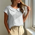 thumbnail image 6 of GUACER Short Sleeve Linen Cotton Tops for Women Peter Pan Collar Casual Button Placket Blouses Summer Shirts, 6 of 9