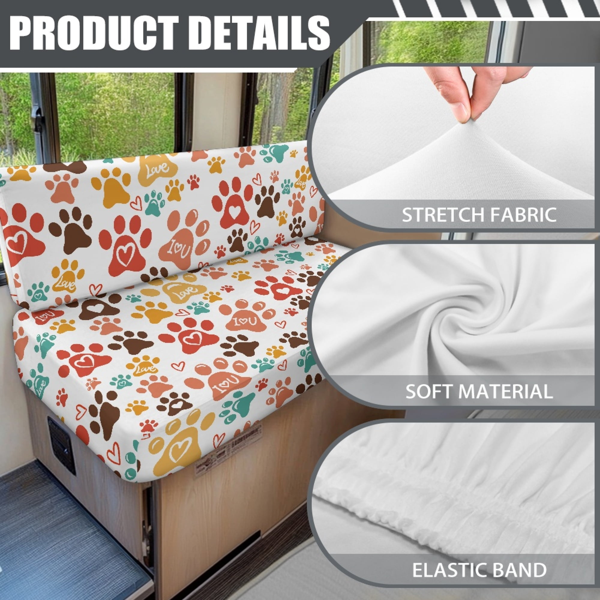 Yuyamidu Cute Dog Paw RV Dinette Cushion Slipcover Cute RV Couch Covers for Sofa Comfortable RV Dinette Seat Covers 2 Pcs Camper RV Sofa Cushions RV Accessory
