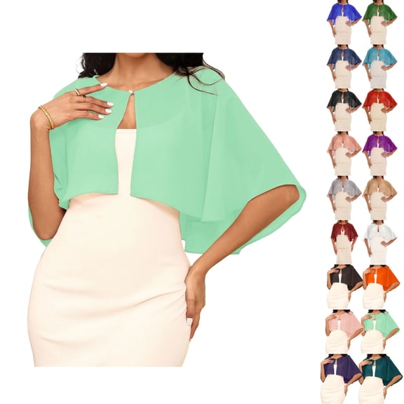 UDAUDU Shawl Wrap for Women Scarf Round Neck Cape Cover Up for women Pearl Button Chiffon Shawls and Wraps Mint Green
