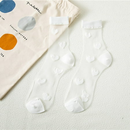 

Uorcsa Party Thin Transparent Middle Tube Sweat Absorbing Soft Skin Friendly Quick Drying Silk Socks White