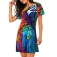 thumbnail image 2 of Easygdp Colorful Parrot Jungle Dream Camisón de manga corta para mujer, informal, estampado, 2 of 6