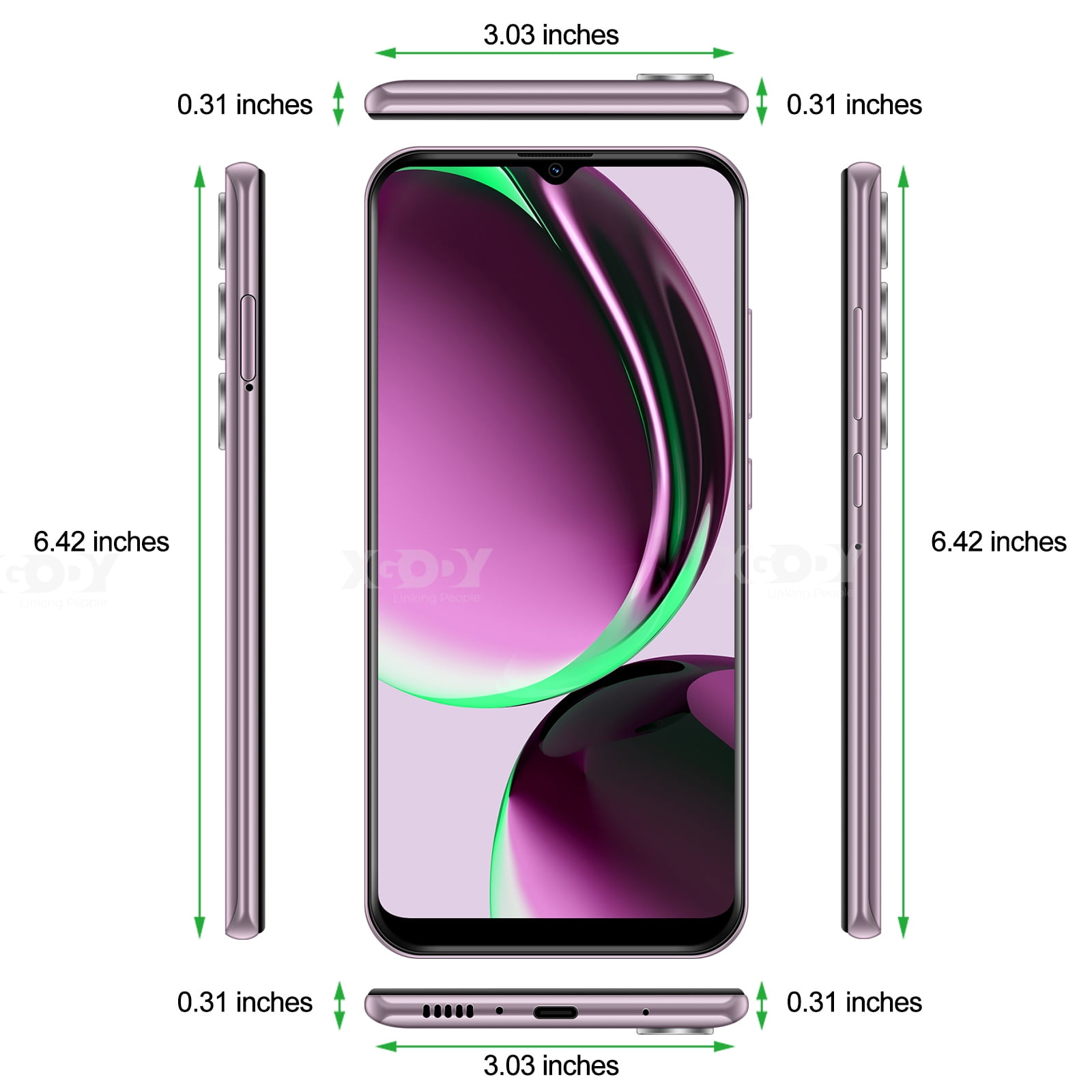 XGODY V50 4G Unlocked Android Smartphones, 64GB T-mobile Phones, 4500mAh Cell Phone, 6.5" Phone Deal,Pink