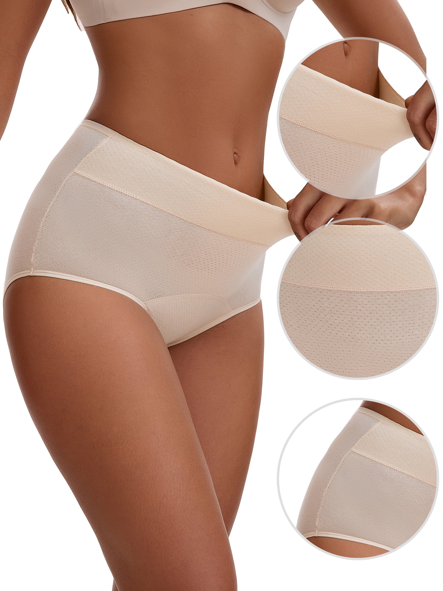 Unique Bargains Women's High Waist Cotton Briefs with Leak Proof Feature L Beige