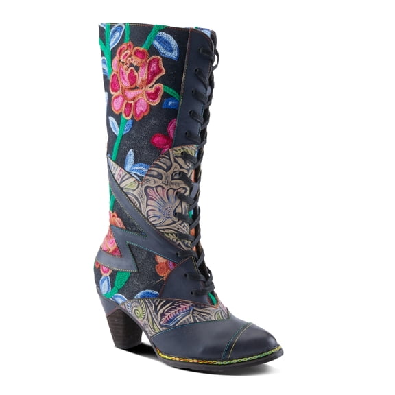 L`Artiste Malagie-rose Women's Mid-shaft Bootie with Artistic Embroidered Leather Design