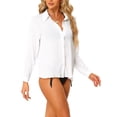 thumbnail image 4 of INSPIRE CHIC Button Dwon Shirt Casual Long Sleeve Sheer Blouses White L, 4 of 6