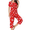 thumbnail image 1 of Puntoco Conjunto de pijama cómodo para mujer, con estampado navideño, cuello redondo, botones, manga corta y pantalón con bolsillos y cintura elástica, 1 of 5