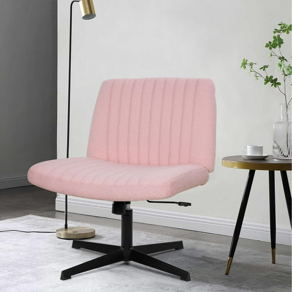 Criss Cross Chair Modern Wide Seat with Mid back Armless Home Office Capacity 300lbNo Wheels Modern Swivel Height Adjustable Ergonomic Desk Computer Task Vanity Chairs，Pink