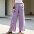 thumbnail image 5 of MYAOYINo Boundaries Linen Pants for Women Plum Blossom Embroidery Wide Leg Elastic Waist Casual, 5 of 7