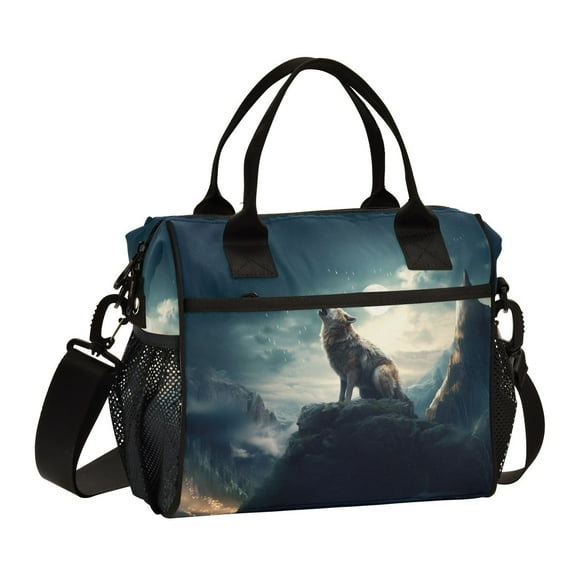 Wolf Mountains with Moon Cooler Bag Lunch Bag Soft Cooler Cooling Tote Insulated Lunch Box for Adult Men Women