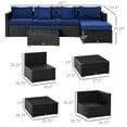 thumbnail image 3 of Outsunny 6 Pieces Outdoor PE Rattan Wicker Patio Furniture Sofa Set with Thick Cushions, Deluxe Garden Sectional Couch with Glass Top Table, Black and Dark Blue, 3 of 10