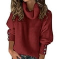 thumbnail image 5 of ZOHIUM Women Tops Top Ladies Fashion Solid Color Sweater Top Turtleneck Long Sleeve Buttons Autumn Winter Warm Soft Shirttop Women's Trendy Clothes Tshirts Shirts for Women (Wine Red,XXXXXL), 5 of 6