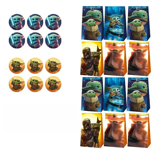 12 PCS Master Yoda Kraft Paper Goodie Bag Small Gift Bags for Master Yoda Party Supplies,Kids Birthday Game Party Kraft Paper Goodie Gift Bag Decorations