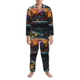 thumbnail image 3 of Fuzoiu Flower Covered Vintage Car Print Men's Long-Sleeved Pajama,Lounge Button Down Nightwear,Mens Notch Collar Pajama Set -Large, 3 of 7