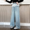 thumbnail image 4 of Shadoumai Girls Baggy Jeans Elastic High Waist Wide Leg Washed Light Blue Denim Pants Cute Y2K Girl Jeans Size 12-16, 4 of 7