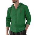 thumbnail image 3 of Men’s Hooded Long Sleeve T-Shirt Solid Color Cotton Linen Casual Spring Summer Top, 3 of 3