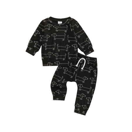 

Biekopu Baby Boys Girls 2PCS Pants Suit Long Sleeve Dog Printed Crew Neck Pullovers Long Pants Toddler Spring/Fall Wear Clothes