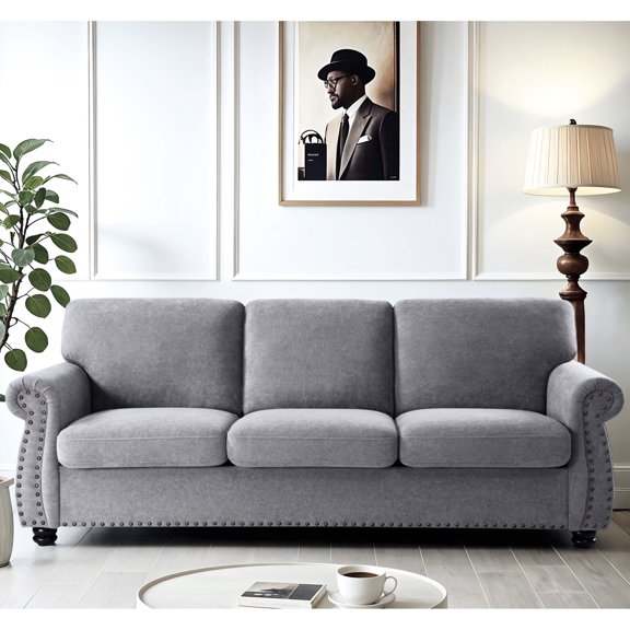 Soft Grey Velvet | Ample Space for Three | Apartment Gathering Spot