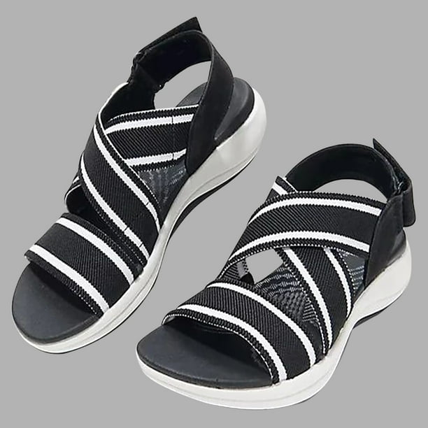 Sandalias cruzadas elásticas para mujer, zapatillas de verano, zapatos de playa con tacón de cuña para ocio Wmkox8yii sa3833