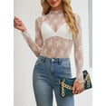 thumbnail image 6 of Siliteelon Womens Lace Mesh Long Sleeve Top Mock Neck Sheer See Through Sexy Blouse Floral Layering Shirt, 6 of 7