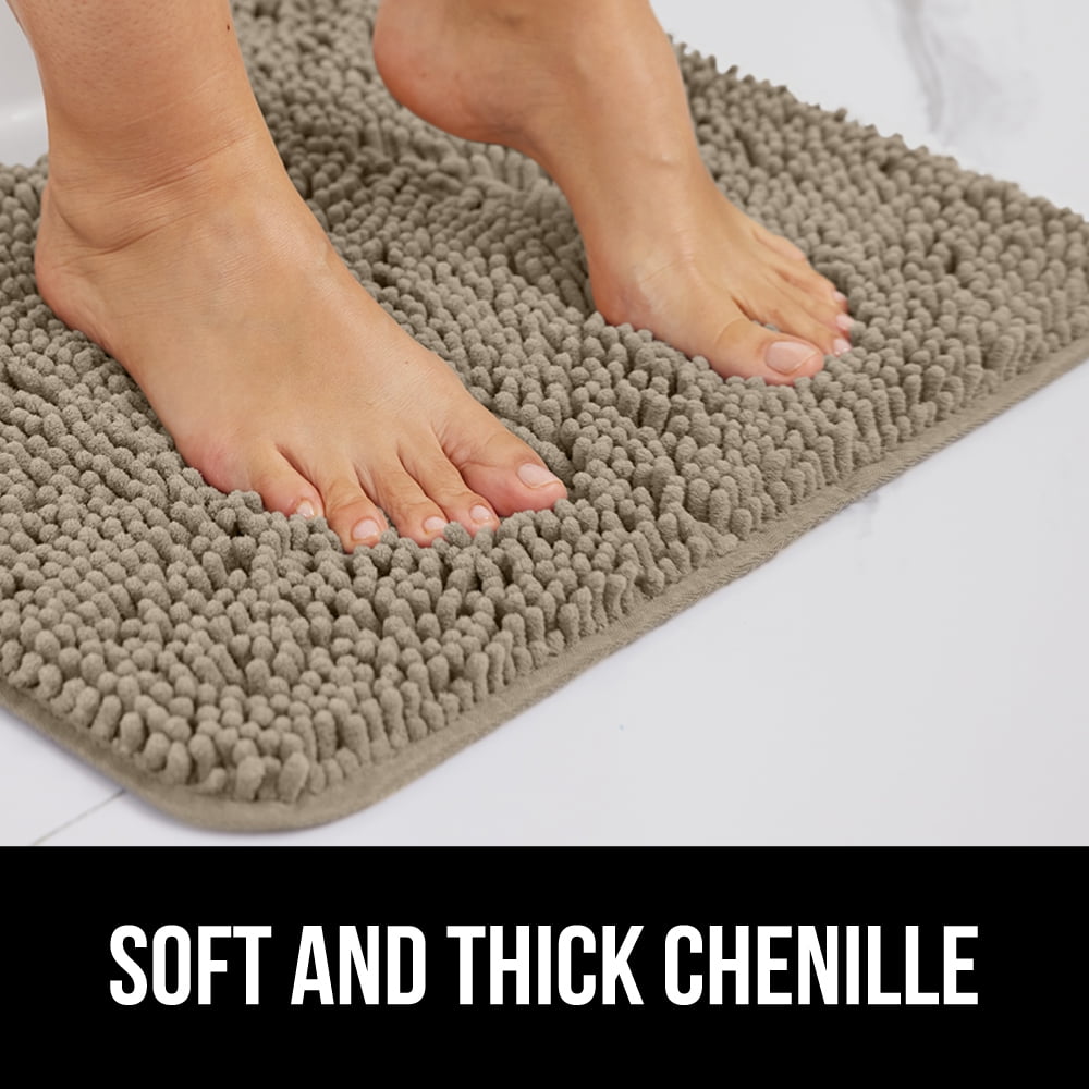 GORILLA GRIP Chenille Bath Rug & Toilet Lid Cover Set - Gray, 36"x24" Rug & 17.5"x15" Cover, Machine Washable