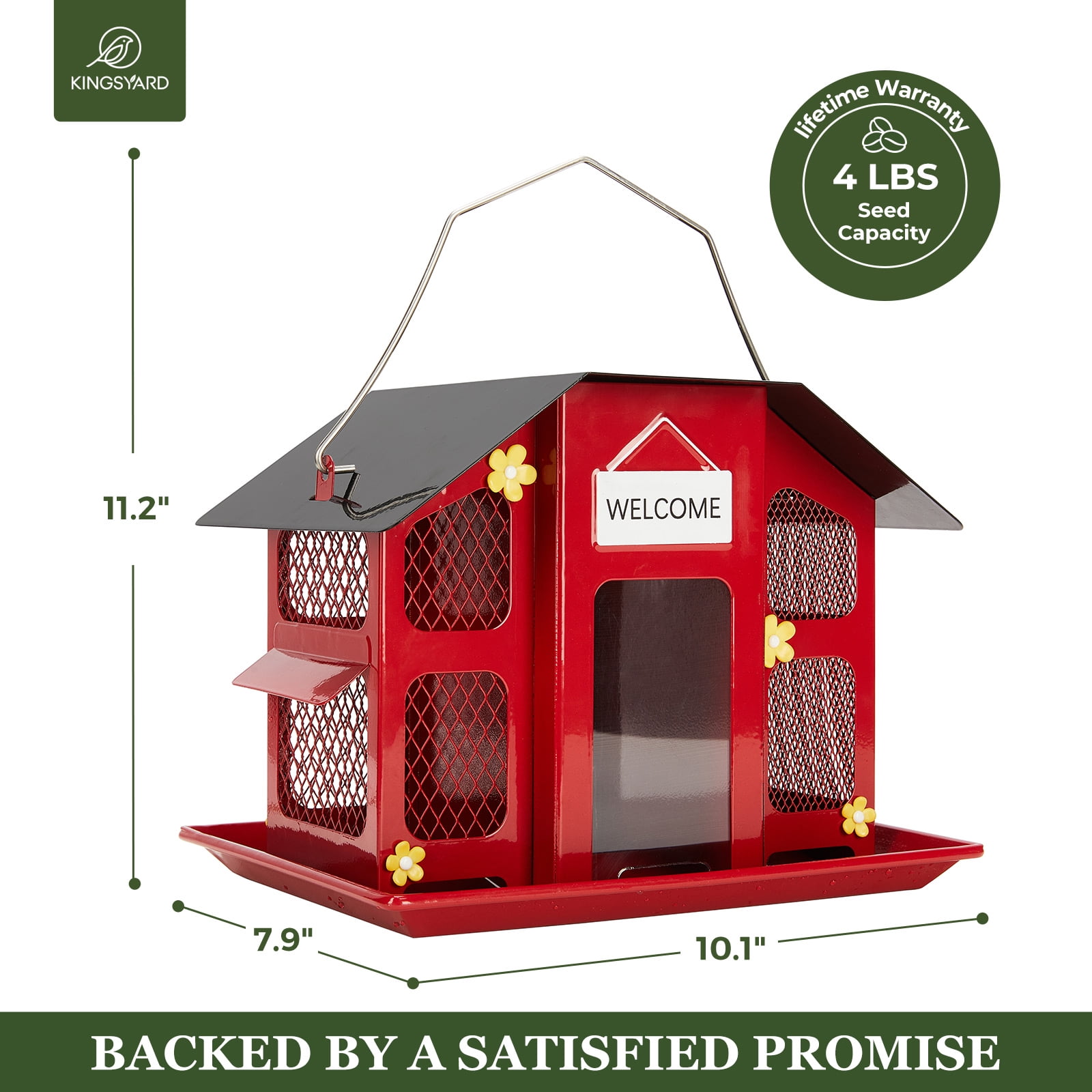 Kingsyard Metal Bird Feeder House for Outdoors Hanging, Triple Feeders for Finch Cardinal, Red