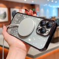 thumbnail image 3 of Magnetic Case for iPhone 14 Pro 6.1 inch with Gradient Glitter,[Compatible with MagSafe]Luxury Plating Cute Clear Bling Sparke Case for Women Girls,Shockproof TPU Camera Protector Cover-Black, 3 of 10