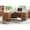 thumbnail image 2 of Modern Double Pedestal L-Desk Wood Office Desk Rich Medium Brown, 2 of 9